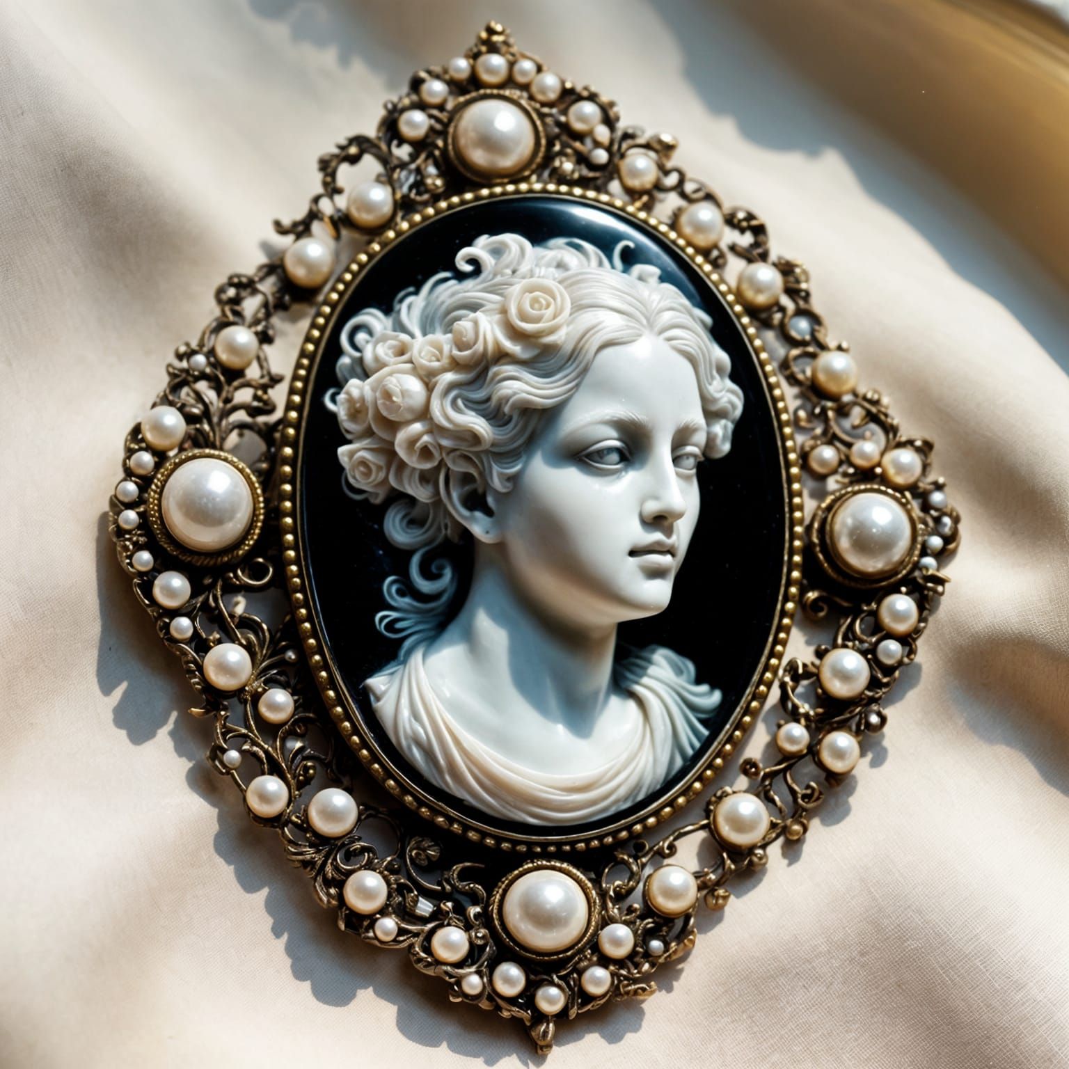 Ornamental Cameo Brooch with Demon Face Still Life