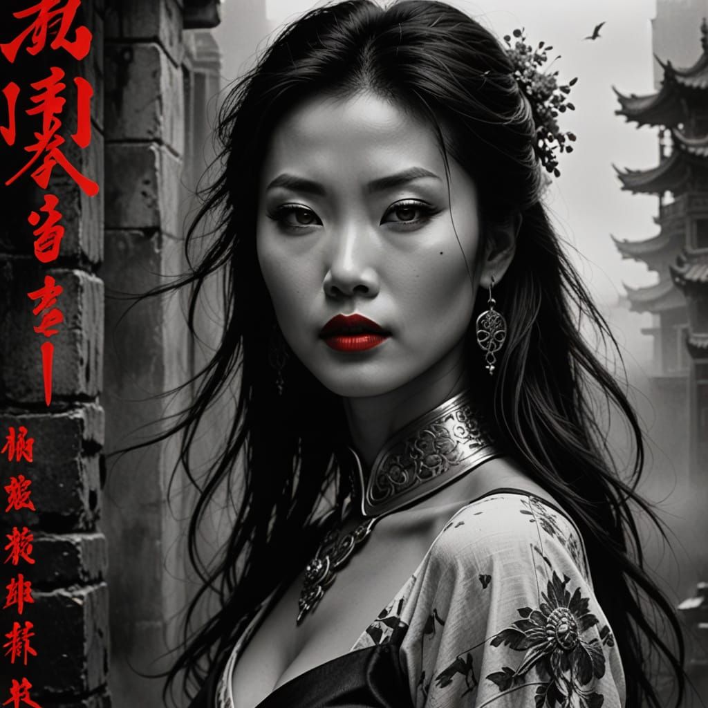 Magazine Cover: Red Lips, Blue Eyes, B&W Cinematography