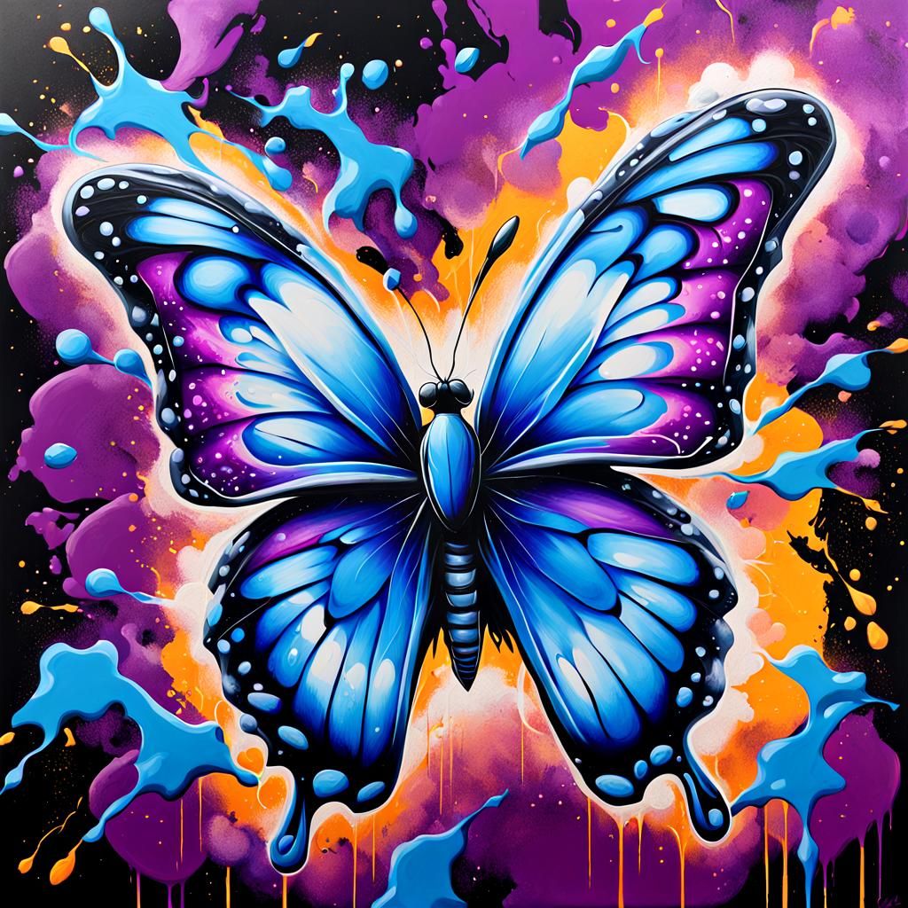 Blue Butterfly in Electric Graffiti Lightning Storm