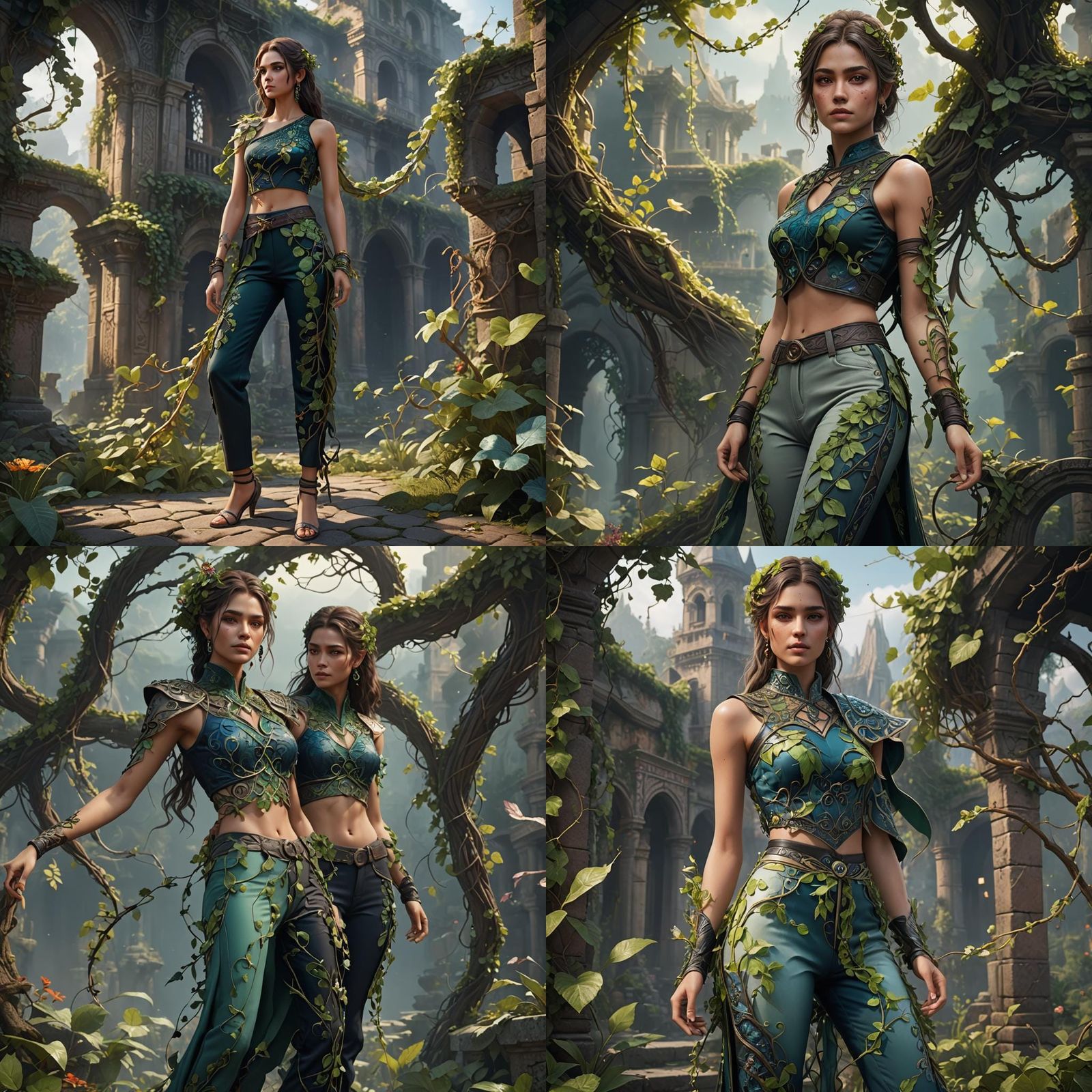 Model in Vine-Adorned Outfit: Fantasy Concept Art
