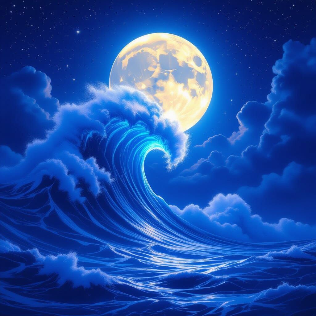 Colossal Moonlit Tsunami Wave in Dark Fantasy Style