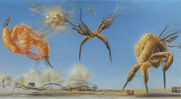 Surrealist Shrimp in Salvador Dali Style