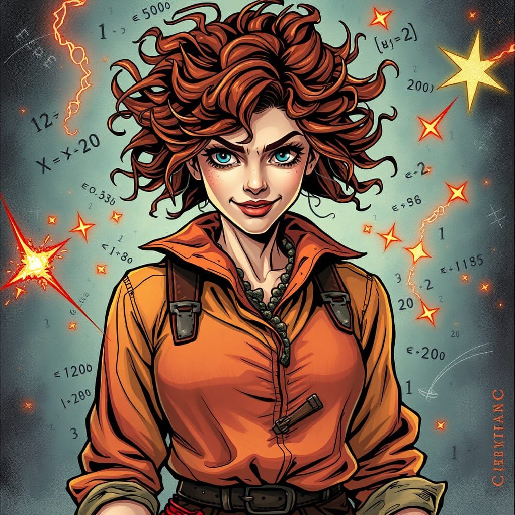 Fantasy Math Teacher Embracing Chaos in Vibrant Comic Book S...