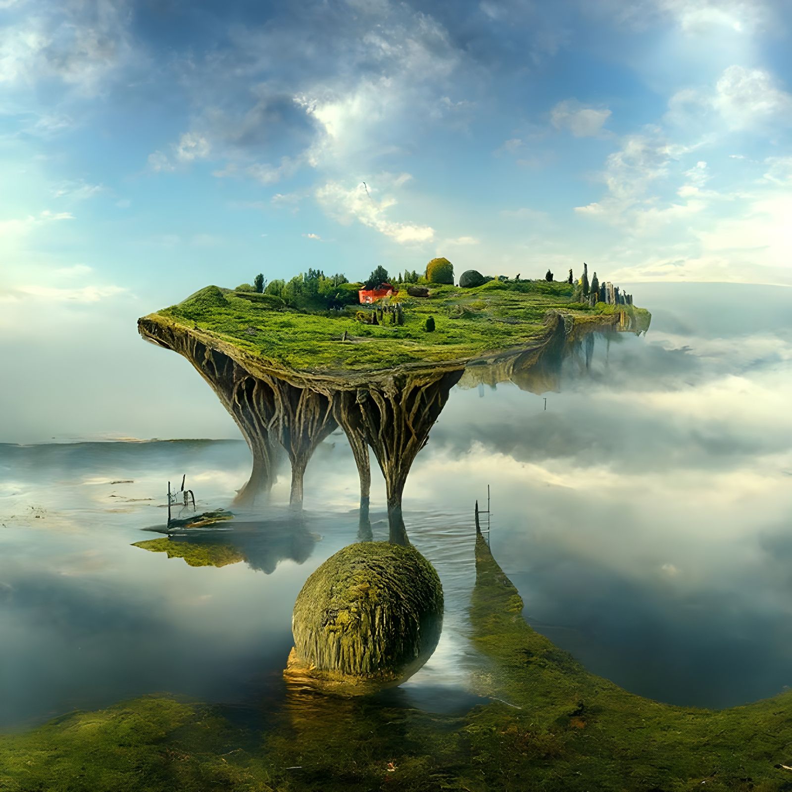 Surreal Floating Island Landscape as Digital Art