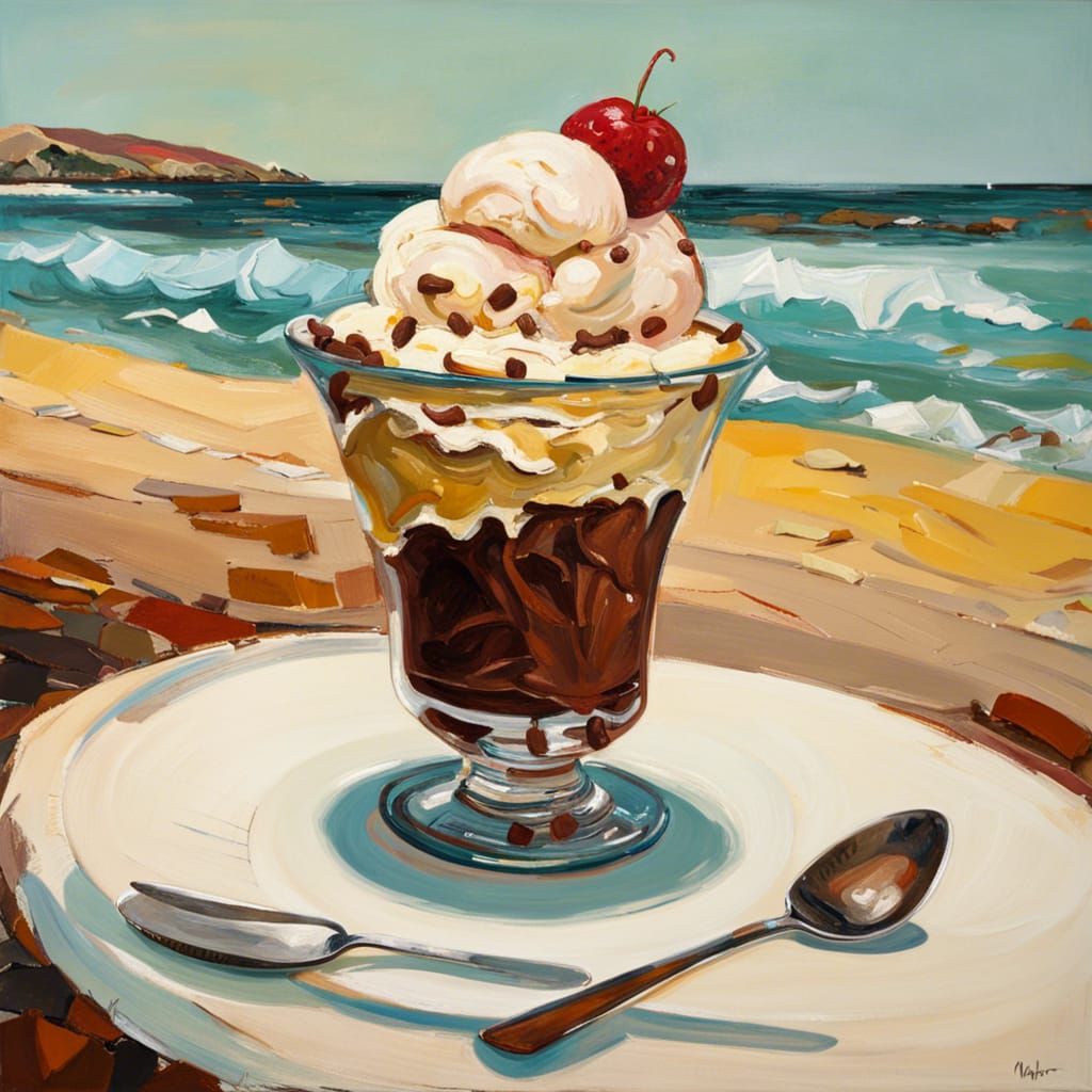 Nostalgic Ice Cream Sundae: Impasto Acrylic Painting