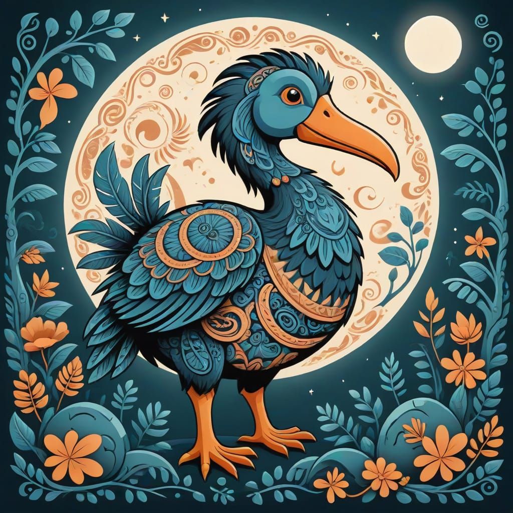 Moonlit Dodo in Traditional Haida Patterns