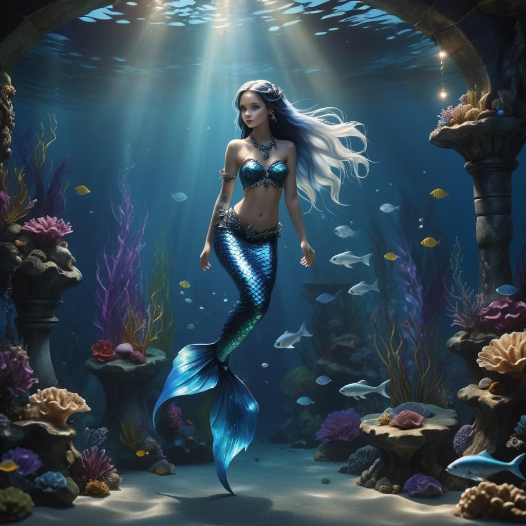 Enchanting Mermaid in Fishtank: Dark Fantasy Art