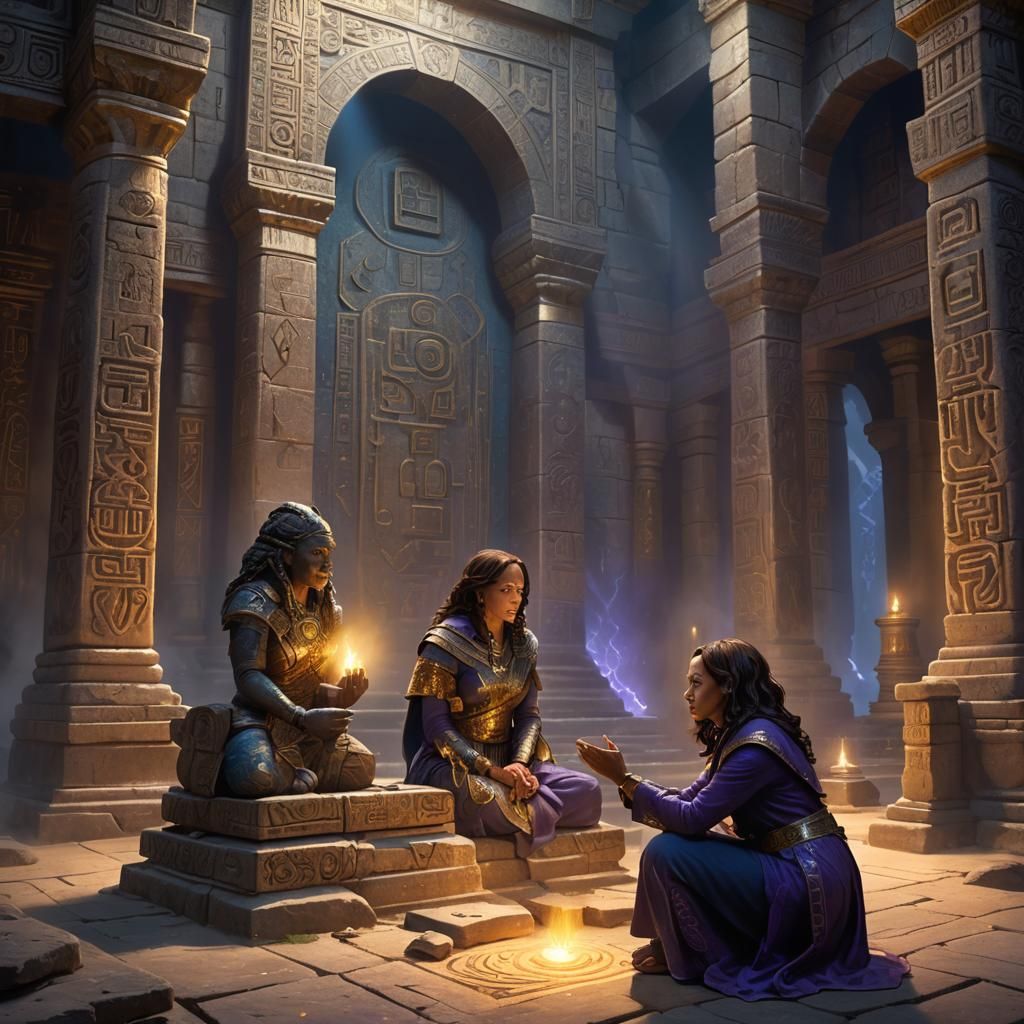 Mystical Temple Scene with Begging Figure, Digital Art