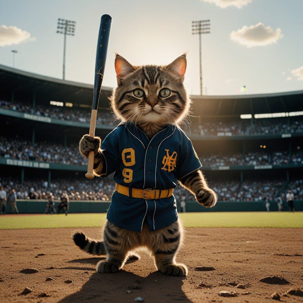 Majestic Cat in Cinematic Baseball Scene