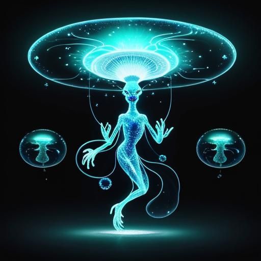 Bioluminescent Alien Dancing on Snowflakes as Digital Art