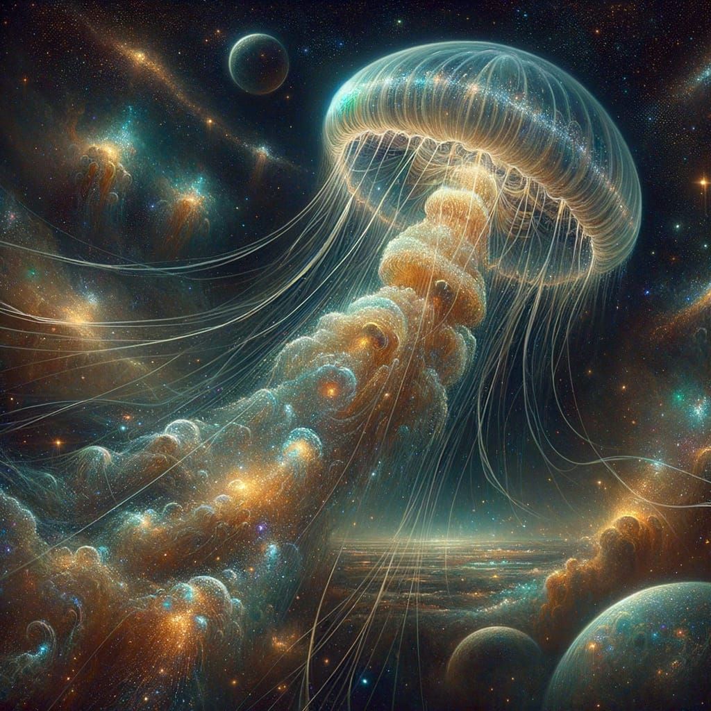 Cosmic Jellyfish Nebula Drift in Ethereal Sci-Fi Style