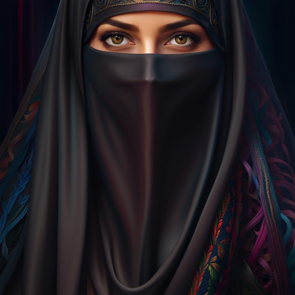 Beautiful German Woman in Niqab: Detailed Matte Painting