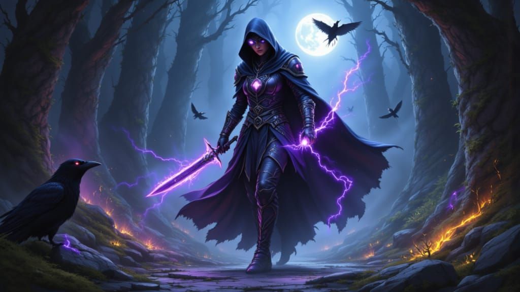 Mysterious Rogue in Enchanted Forest Ruins