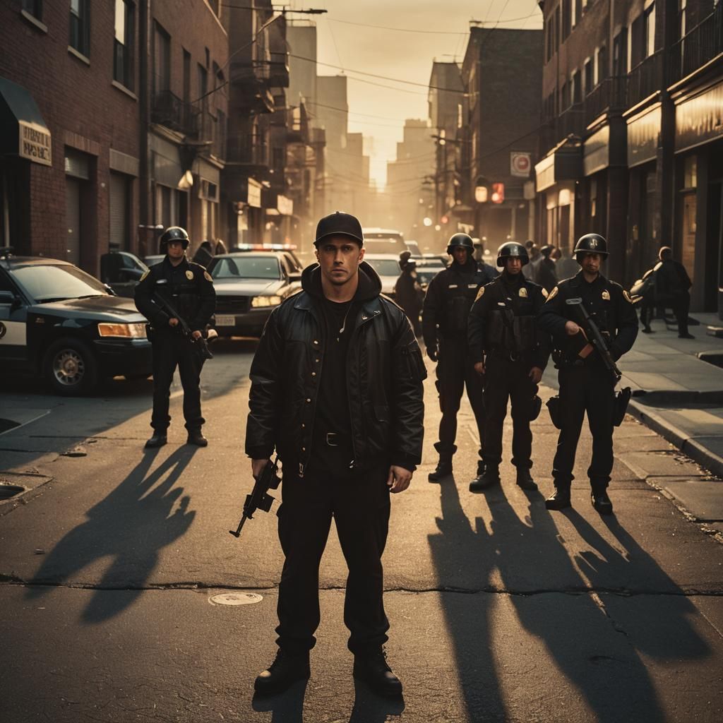 Intense Gangster Standoff in Cinematic Film Style