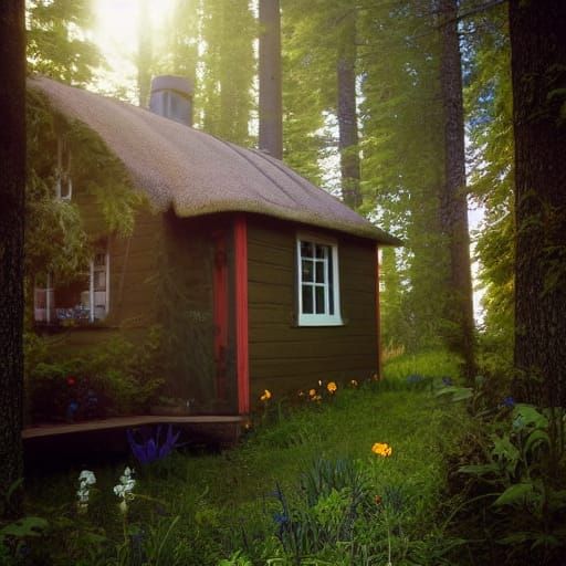 Cottagecore Scene with Wildflowers in Forest