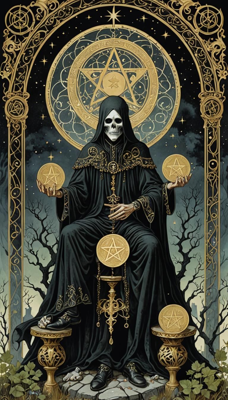Four of Pentacles Tarot Card Folk Horror Illustration