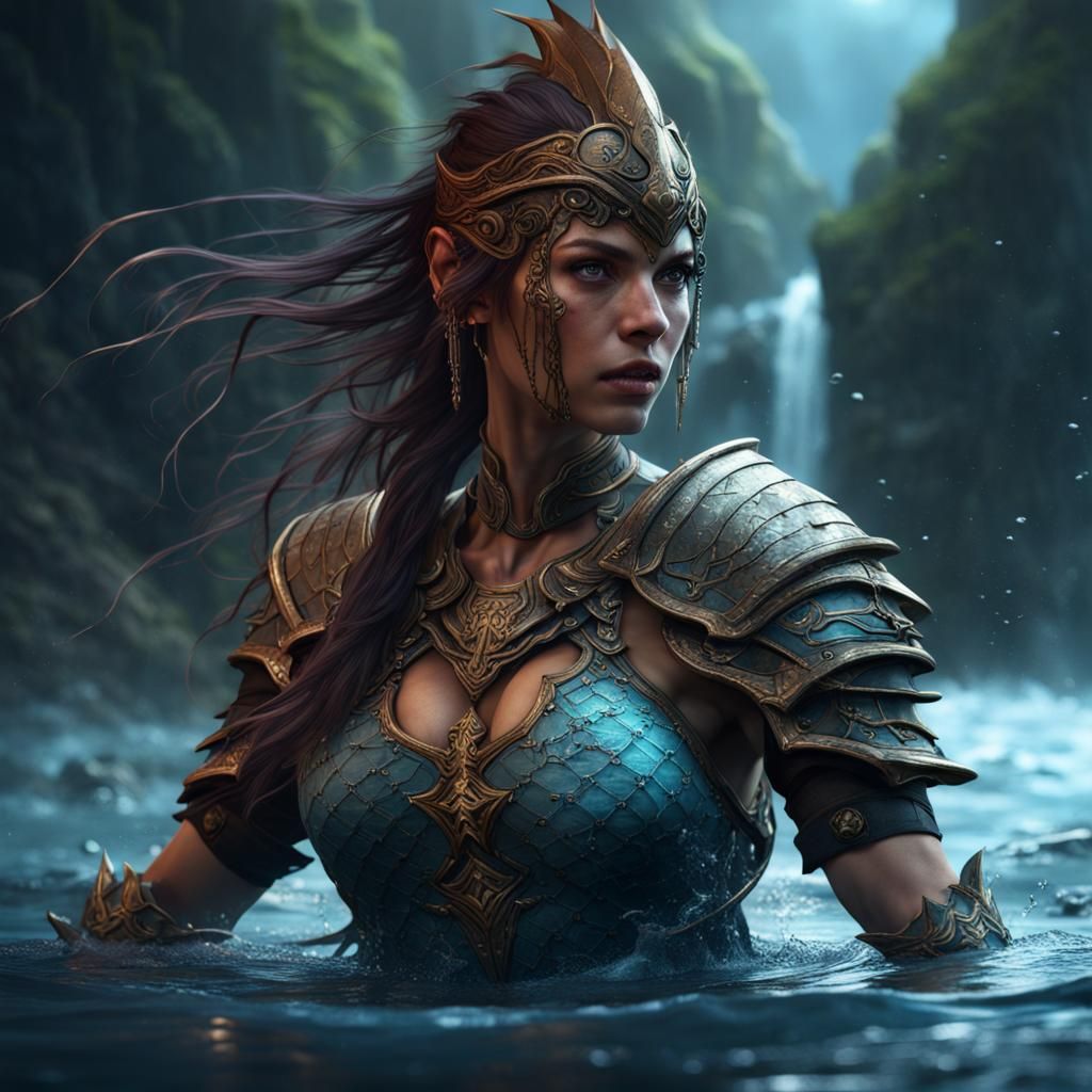 Water as a Female Warrior in Fantasy Art
