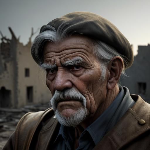 Old Man in War-Torn Spanish Village: Hyperrealistic Concept ...