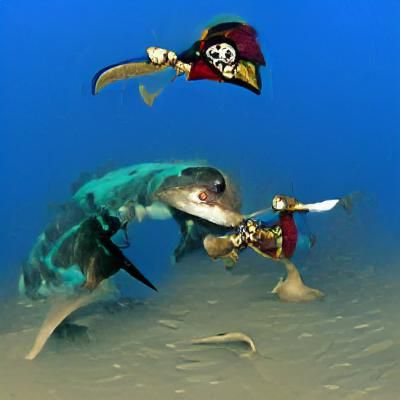 Pirate vs Shark for Treasure Cartoon