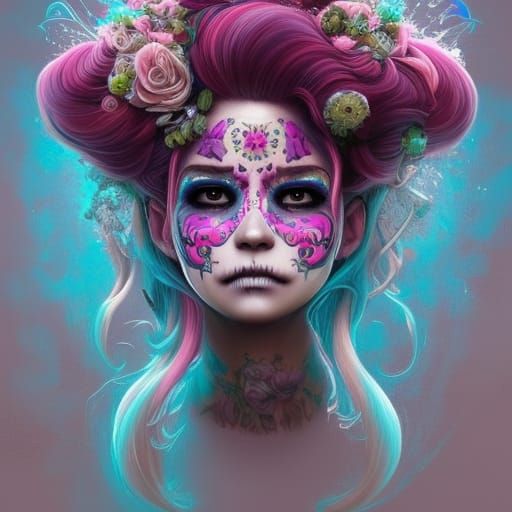 Elaborate Anime Unicorn with Día de los Muertos Makeup