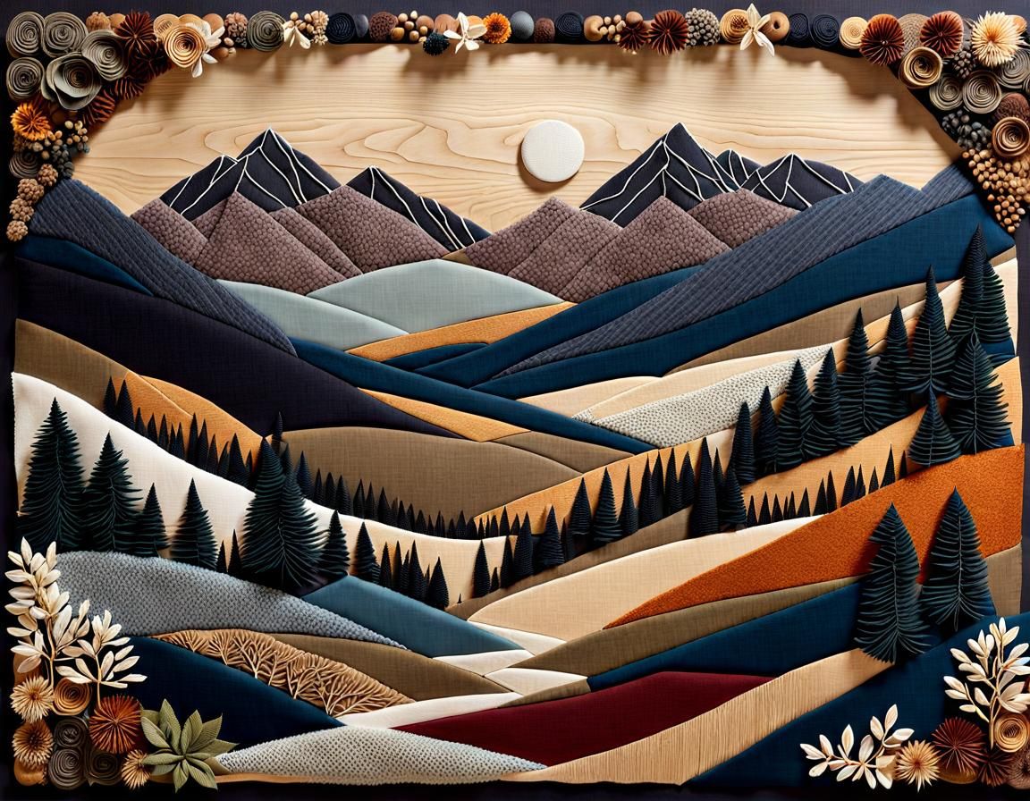 Textured Collage of a Mountain Landscape
