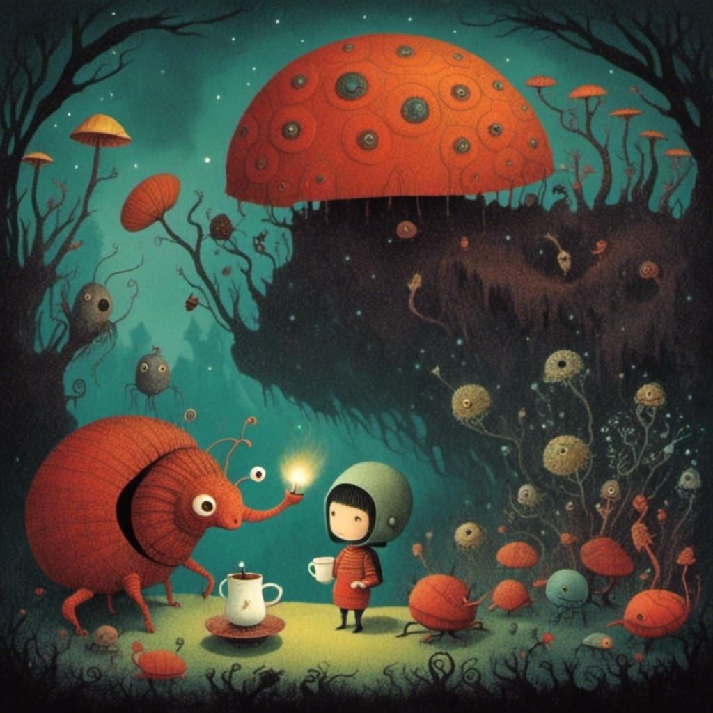 Astronaut's Tea Break with Alien Bugs