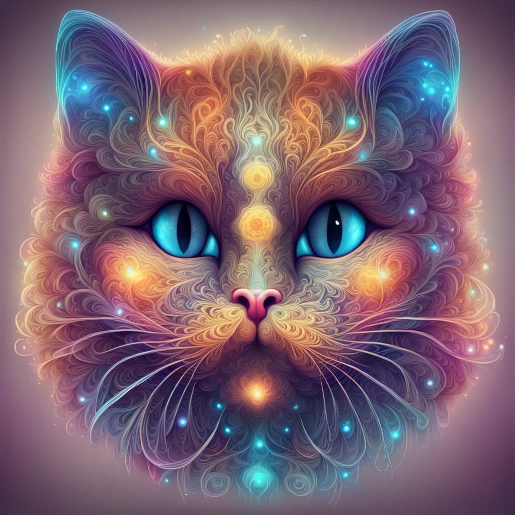 Sparkling Fluffy Kitty Cuteness with Abstract Fractals