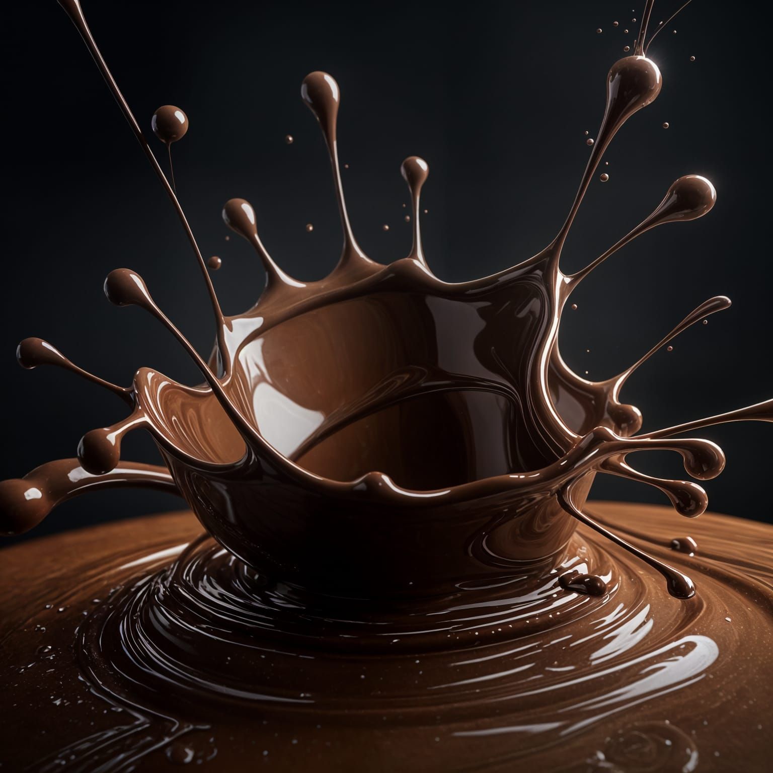 Photorealistic Chocolate Liquid Splash in Chiaroscuro