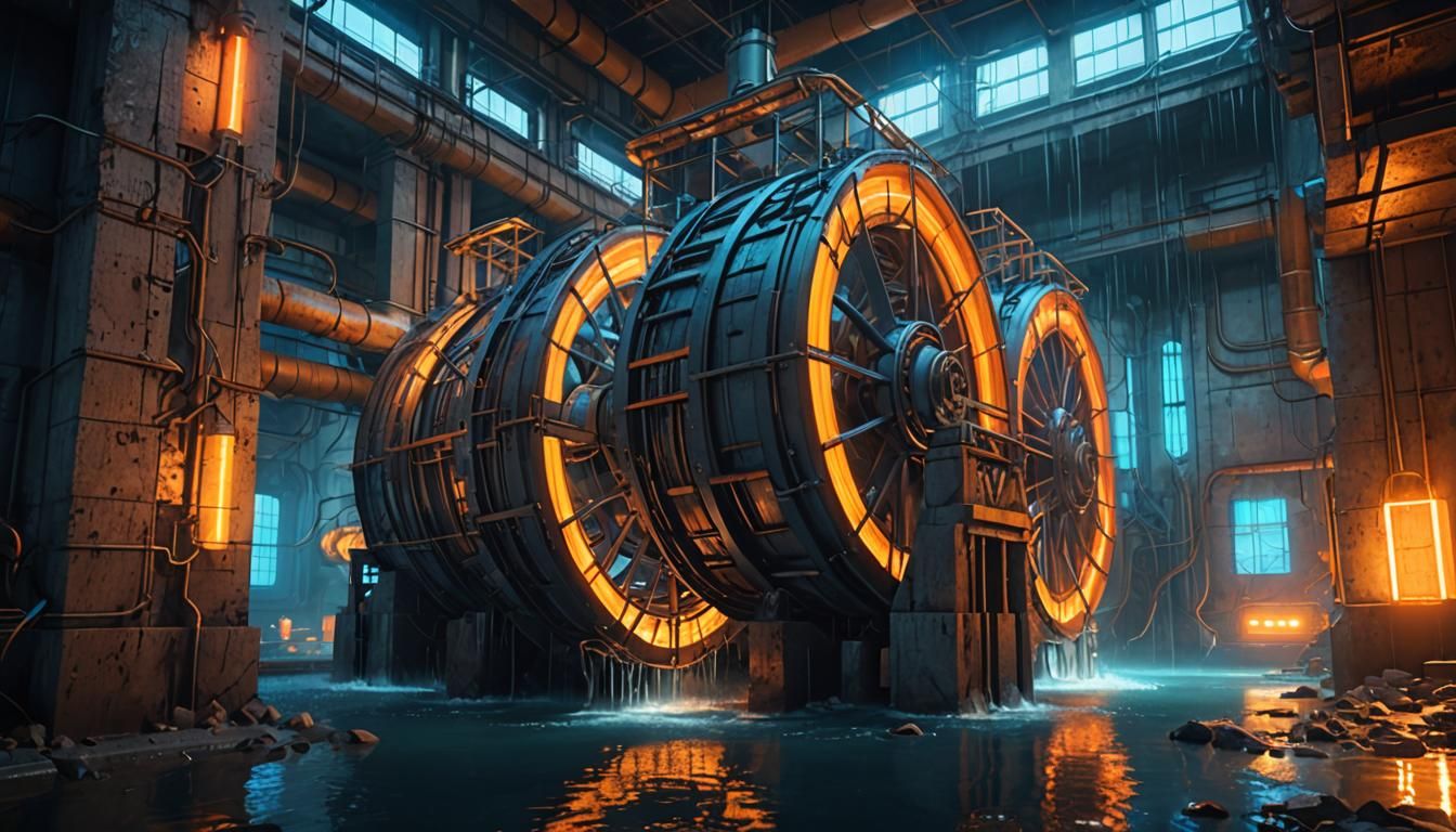 Hydro Dam's Inner Workings: A Fantasy Matte Painting