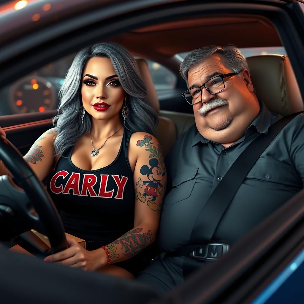 Woman Driving with Older Man, in Realistic Style