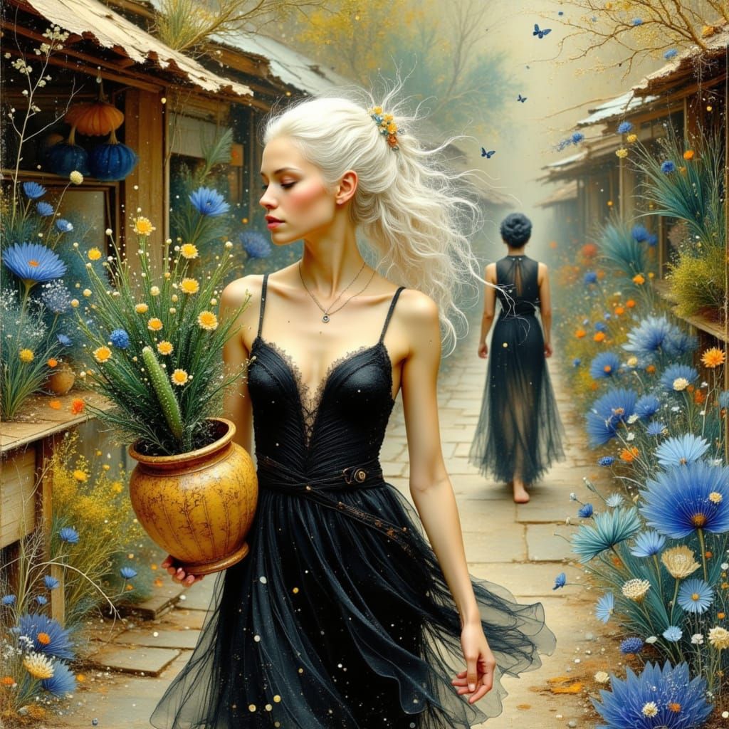 Woman with Cactus in Art Nouveau Bazaar