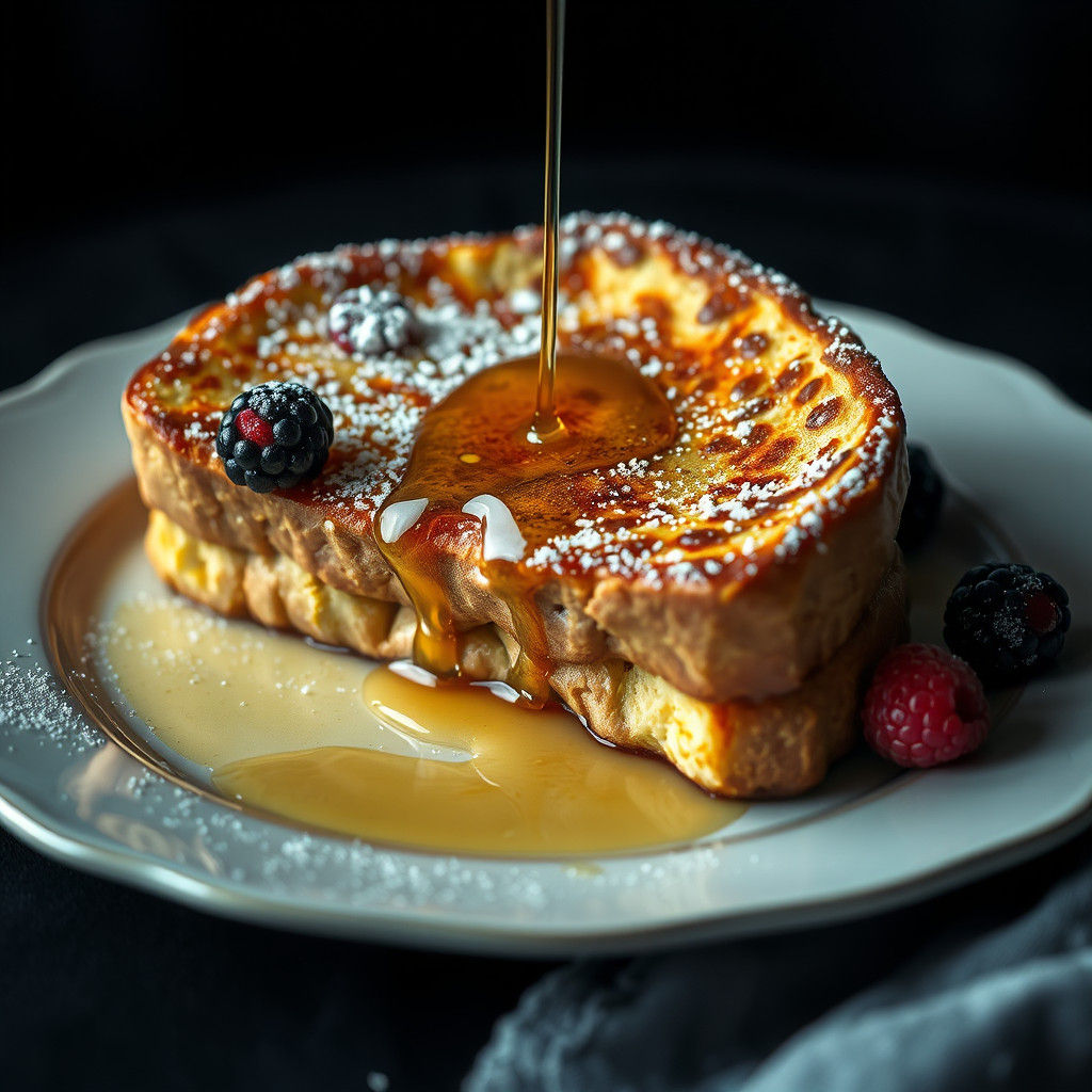 Decadent French Toast with Berries, Hyperrealistic Digital A...