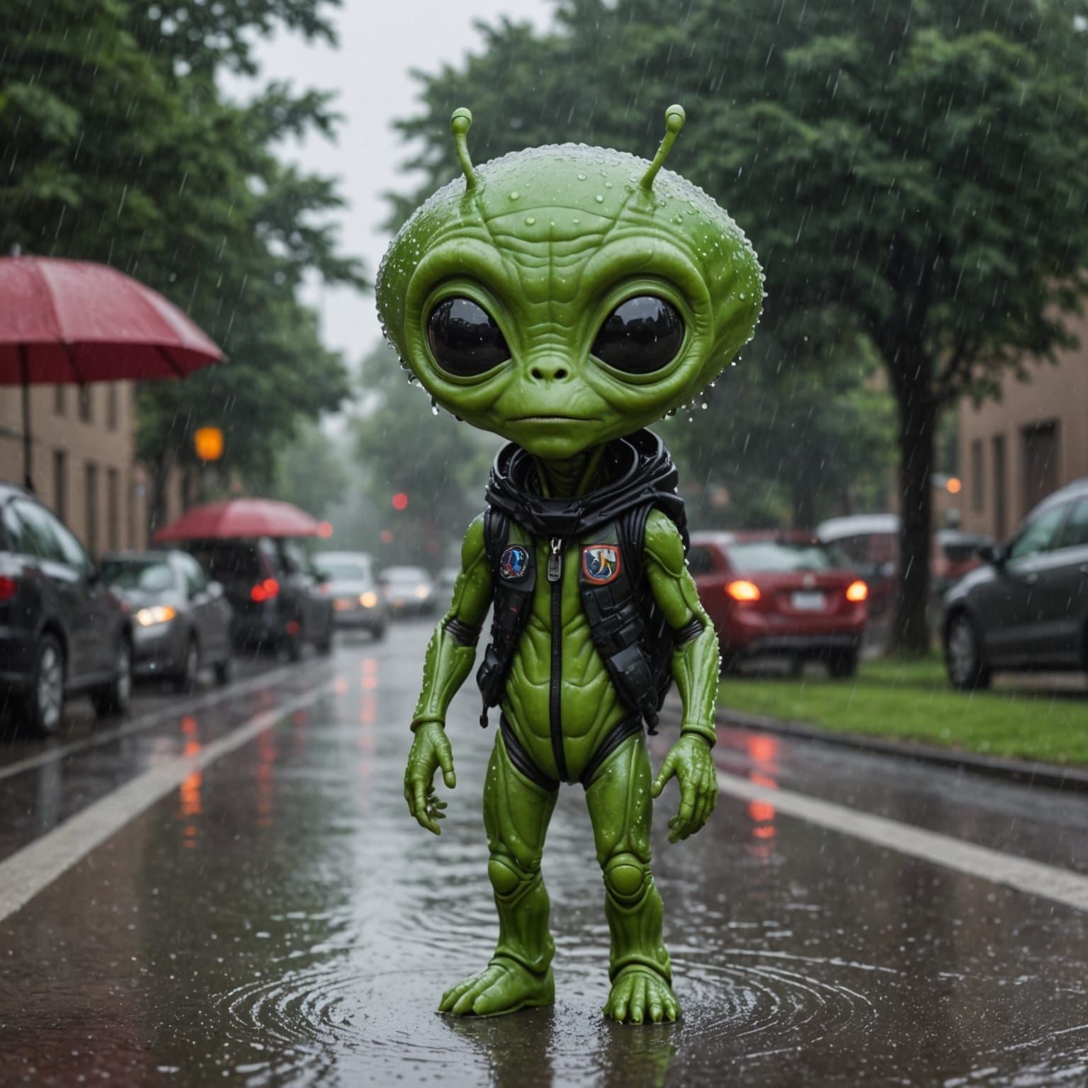 Alien Revels in a Soaking Rain Shower