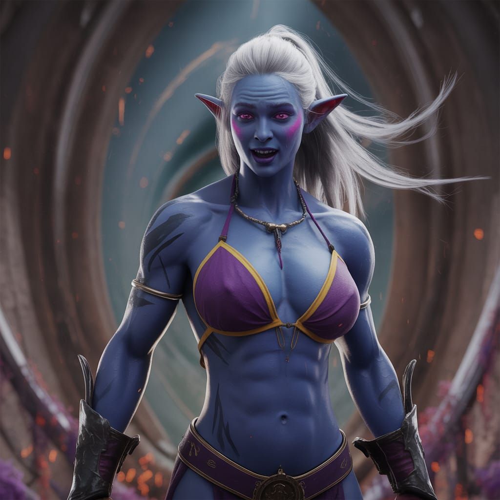 Muscle-bound Female Drow in Dark Fantasy Concept Art