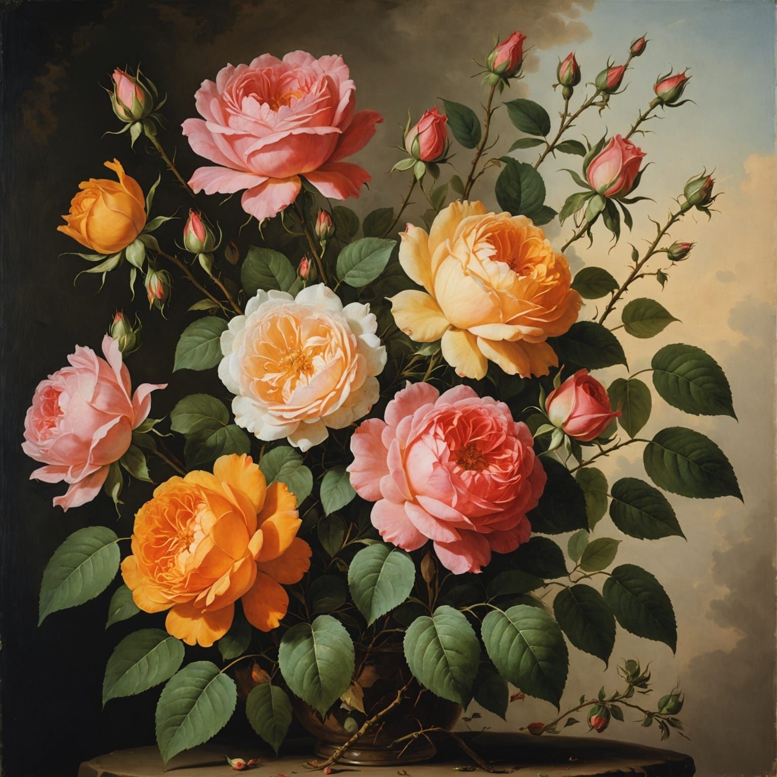 Vibrant Watercolor Roses in Warm Hues