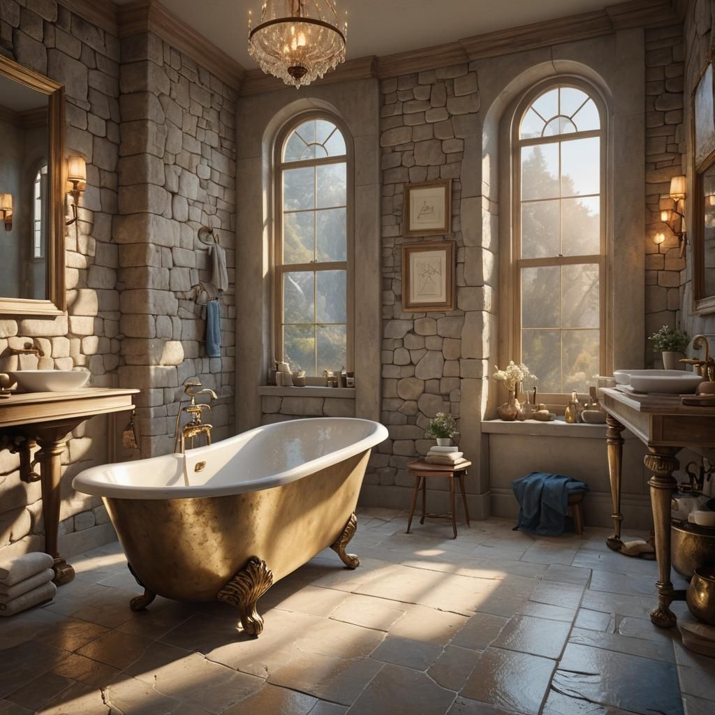 Golden Hour Bathroom: Fantasy Concept Art