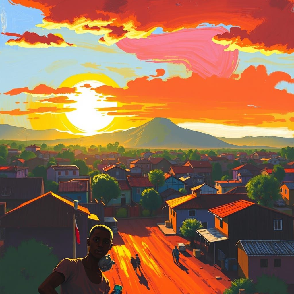 Vibrant African Townscape in Expressive Style