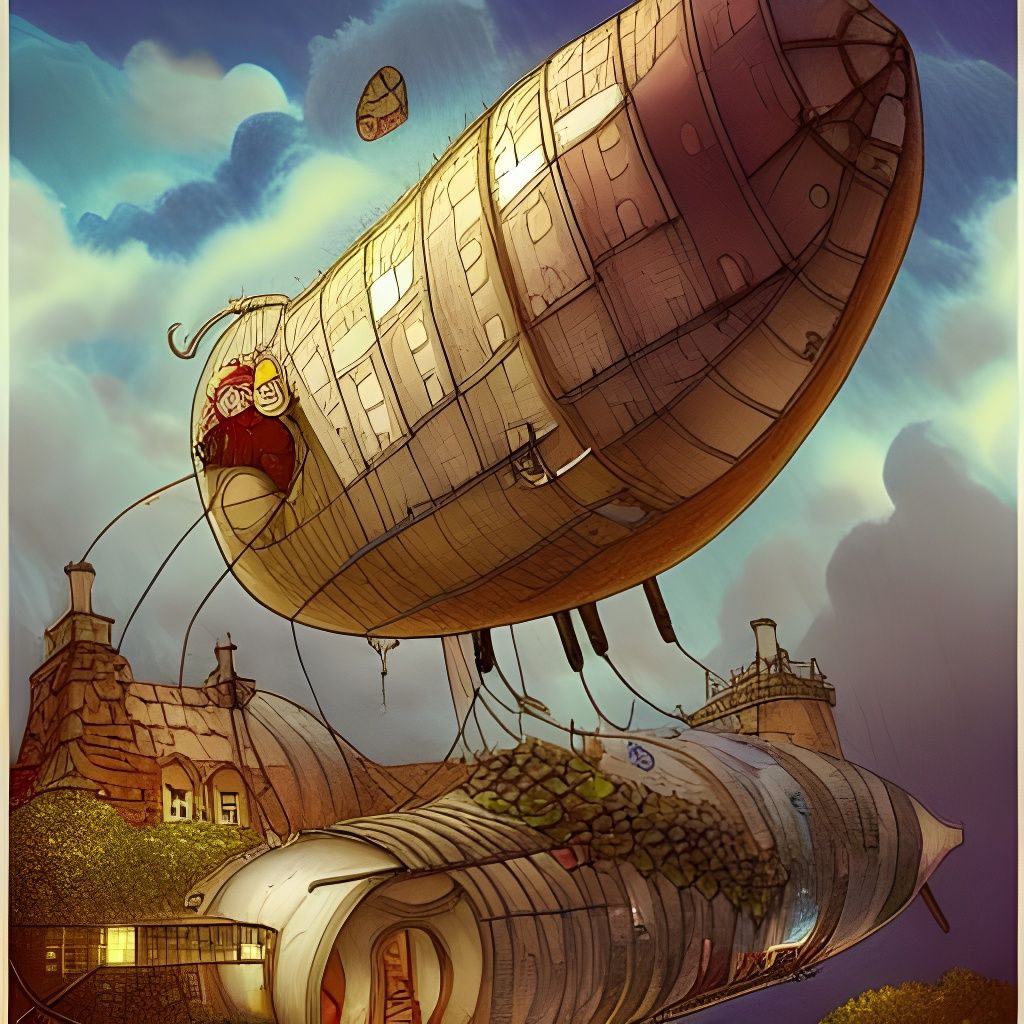 Fantasy Airship in Detailed Pencil Drawing Style