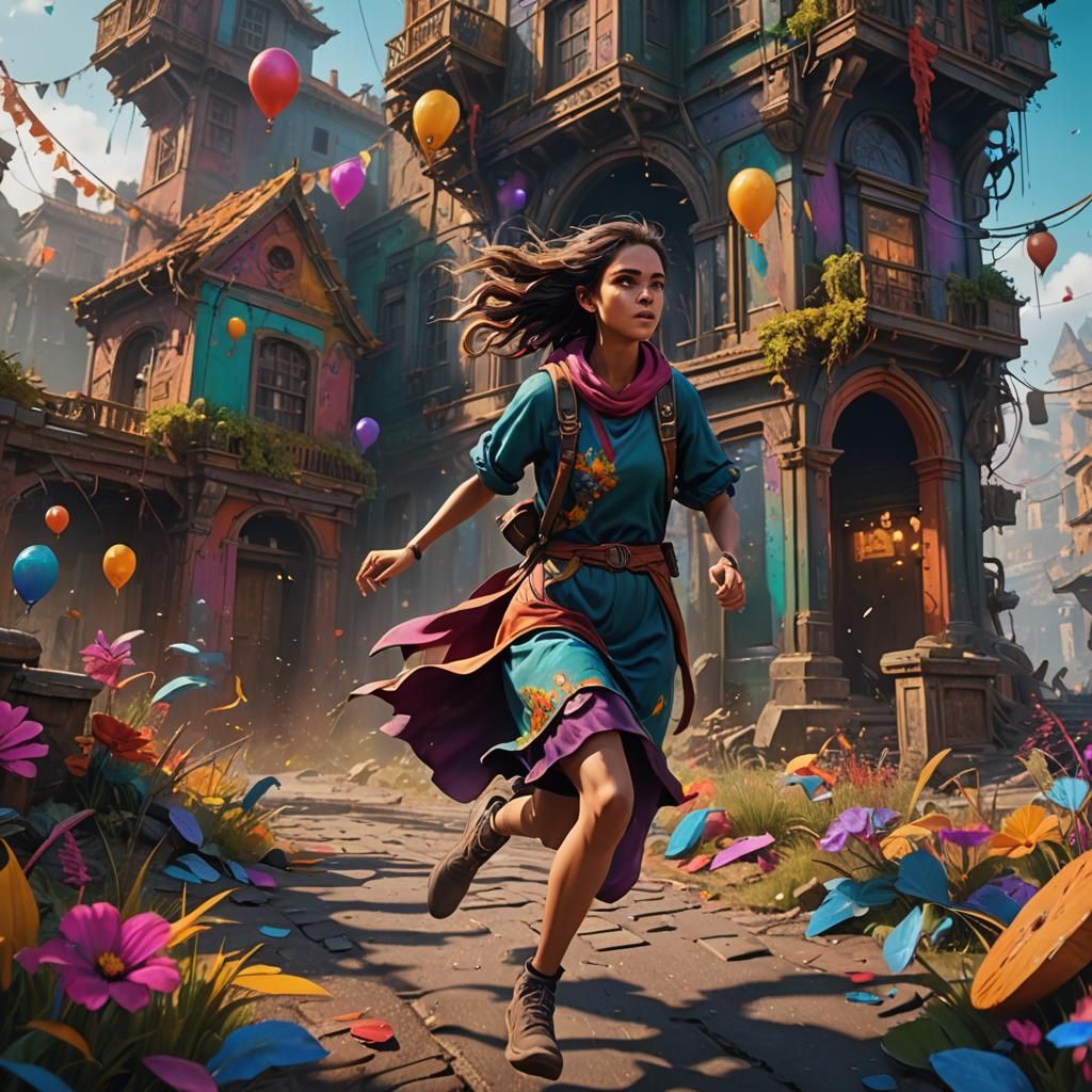 Girl's Colorful Escape: Fantasy Concept Art