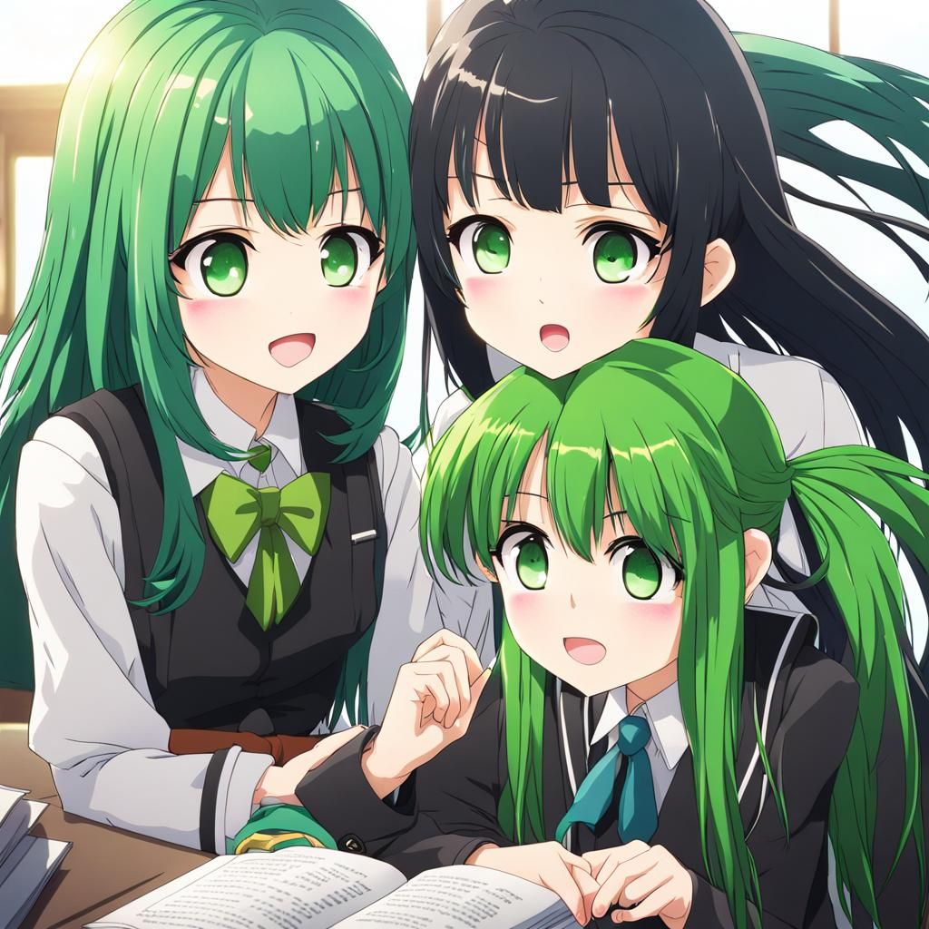 Anime Girls Meeting at School in Manga Style