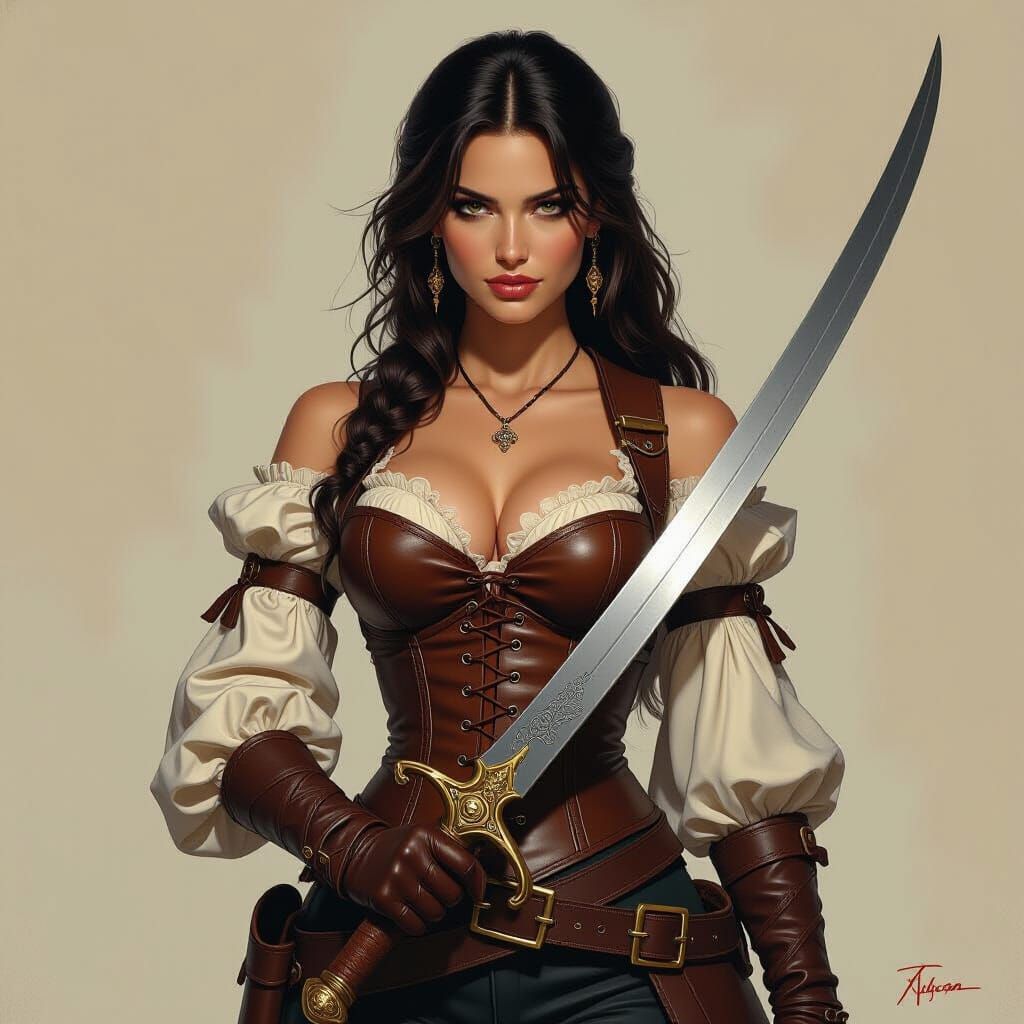 Photorealistic Pirate Woman with Falchion
