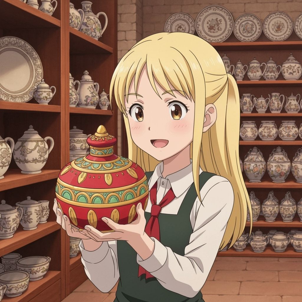 Girl Holds Capodimonte Ceramic in Italian Shop