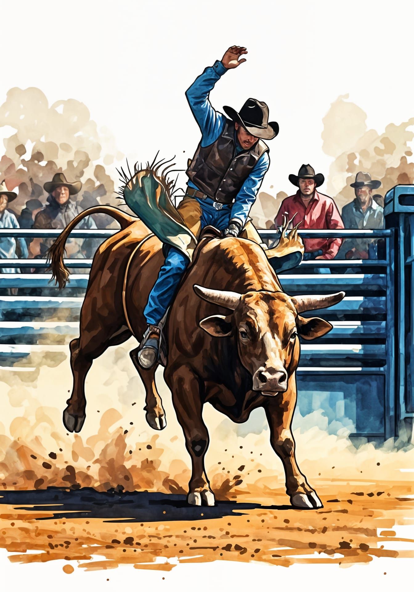 Intense Rodeo Action: Cowboy on Bucking Bull