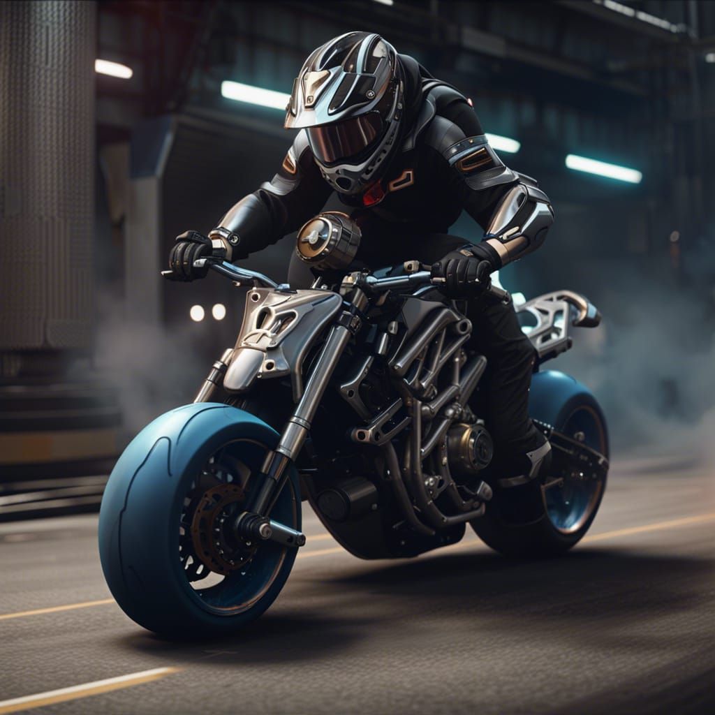 Futuristic Motorbike Stunt in Sci-Fi Style