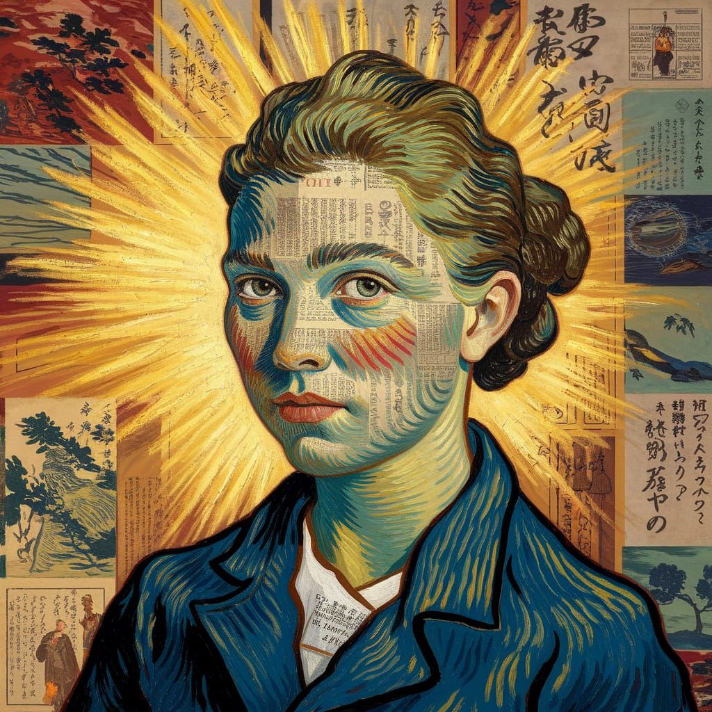 Mosaic Portrait with Magazine Collage in Impasto Style