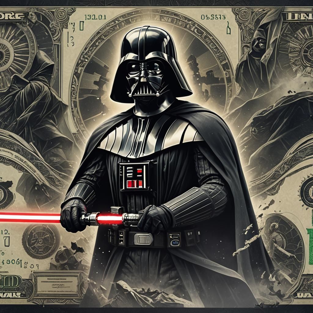 Darth Vader Lightsaber Art Banknote in Detailed Matte Style