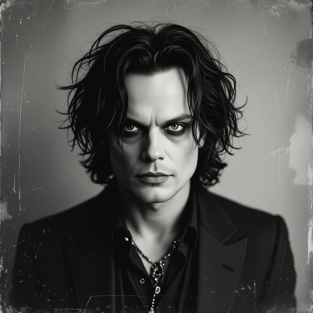 Faded Antique Portrait of Ville Valo in Grunge Art Brut Styl...