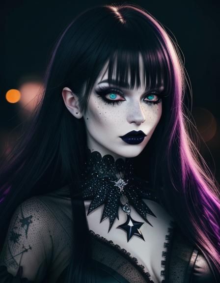 Gothic Fairycore Portrait in Neon City