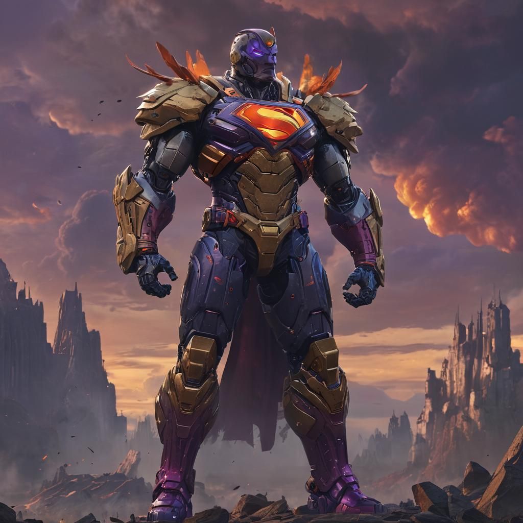 Superman in Mecha Armor Amidst Olympus War