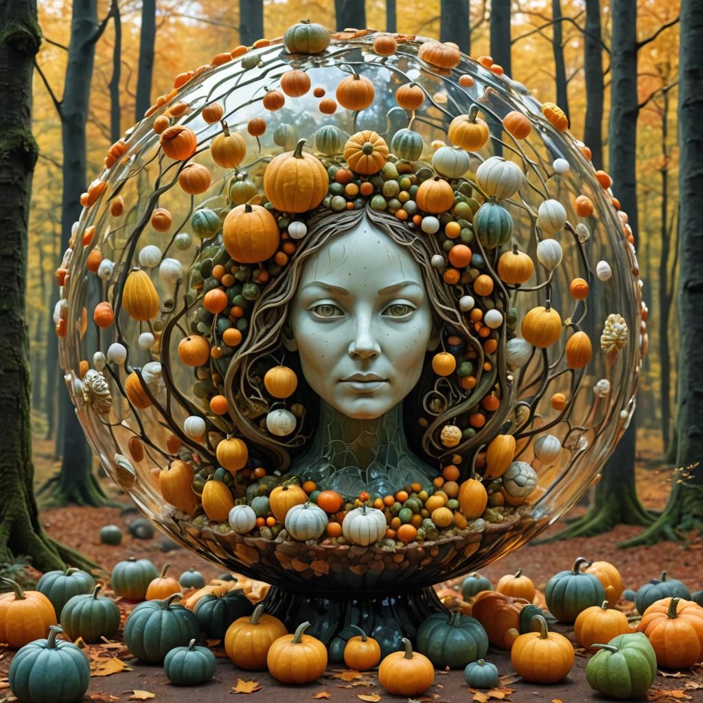 Gourd Cake with Scandinavian Woman in Autumn Forest